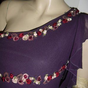 Sue Wong,cocktail,party,one-shoulder,purple,100% pure silk,appliques.Brand New